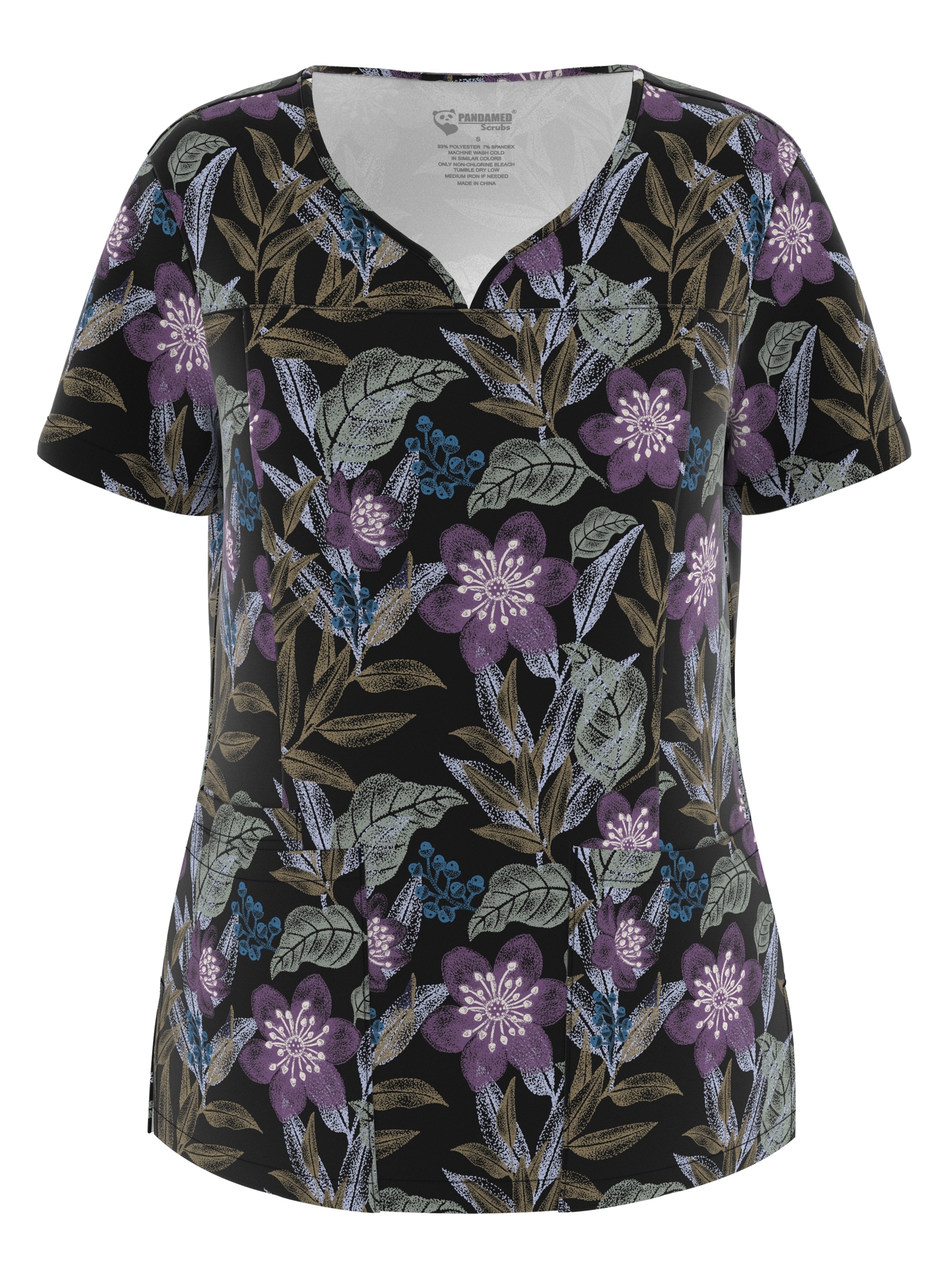 Elastic Printed Uniform Top - V-Neck Elastic Printed Nursing Top - Women's Classic Elastic Scrub Top with 3 Pockets 5-PPS104 43#.