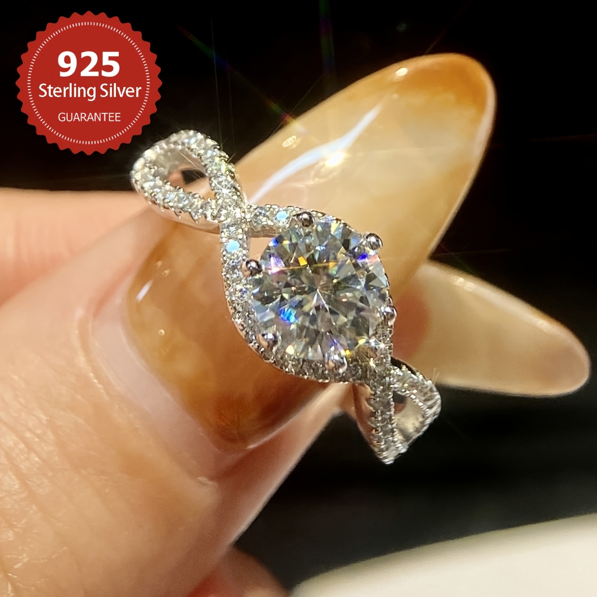 sparkle 1k 莫桑石订婚戒指 925 纯银承诺戒指珠宝配饰 详情 2