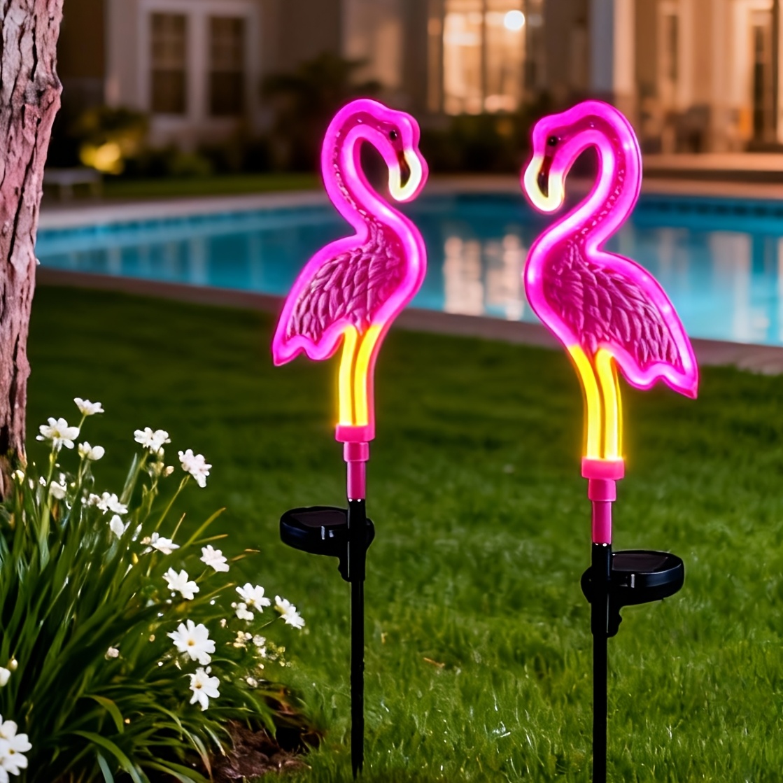 TEMU 2pcs Set, Flamingo Solar Lights Outdoor Decor Halloween Decorations Solar Outdoor For Yard Decorations, Pink Flamingo Garden Lights For Outside,