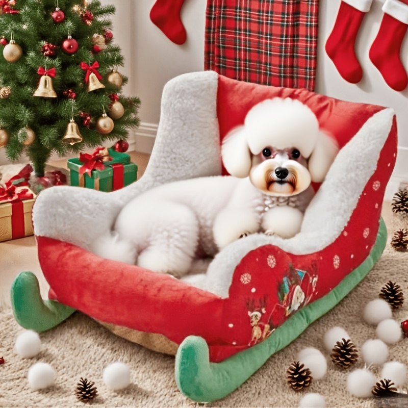 christmas   bed cat mat winter warm pet bed with removable washable cover soft polyester fill festive red green design for small medium dogs cats cozy holiday decor for christmas christmas bed for dogs   plush pet furniture holiday pet accessory decorative pet bed durable pet bed Product details 0