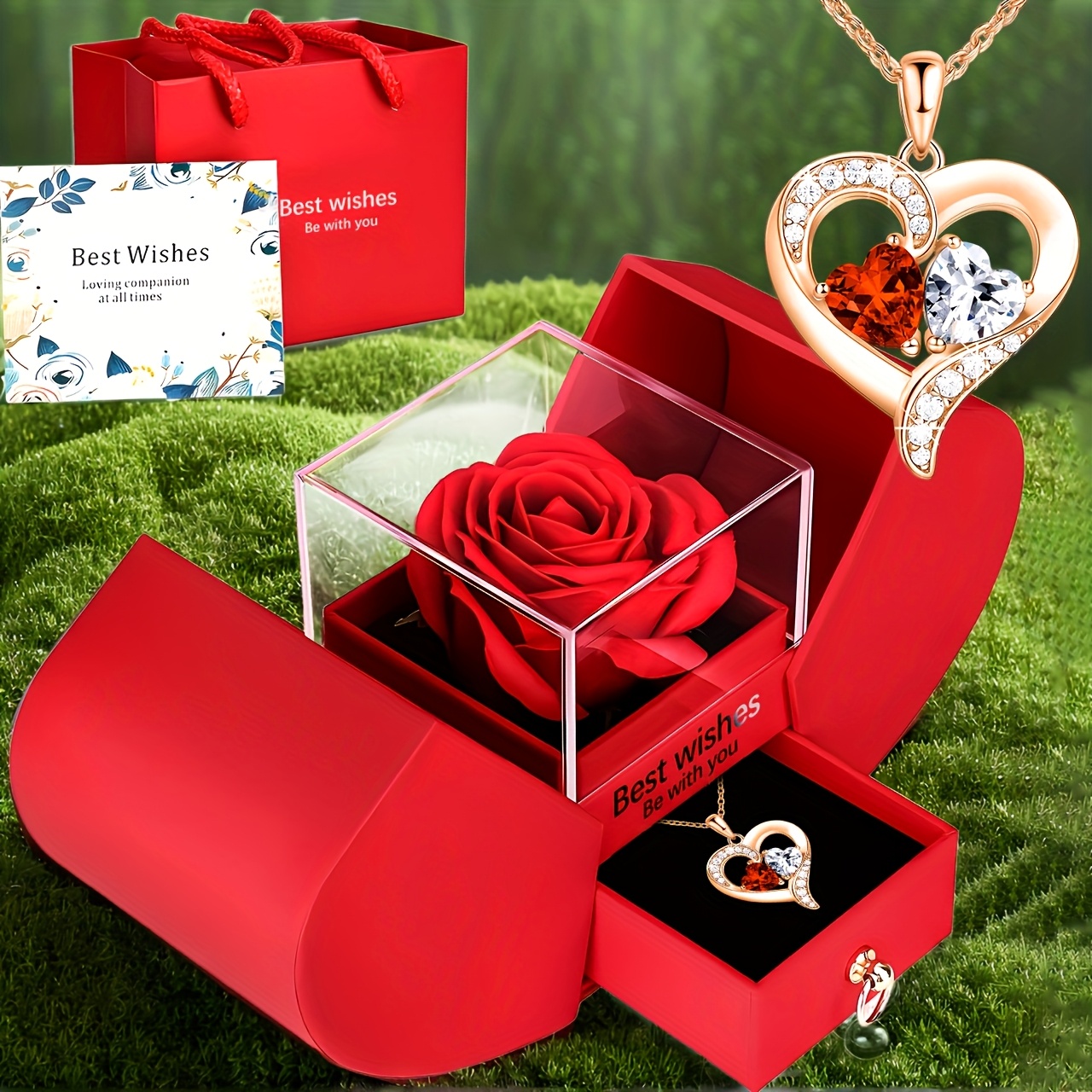 E-shop Rote Rosen-Geschenkbox mit herzförmiger ästhetischer Halskette, ein Zeichen der Dankbarkeit für Mama, Muttertagsgeschenk, Geschenk für Ehefrau,