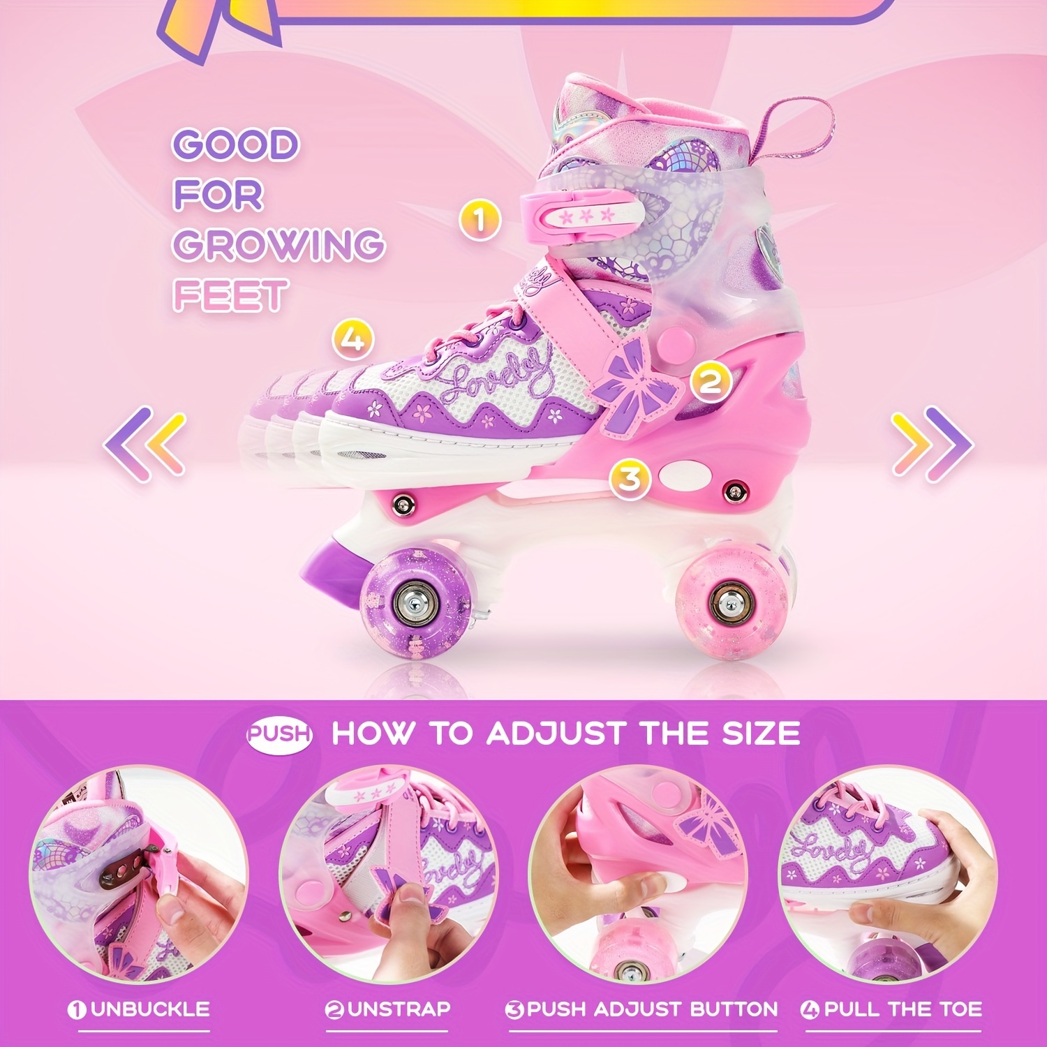 

Girls Roller Skates For Kids Beginners, Adjustable Roller Skates With Up Wheels, Roller Skates For Girls Fun Roller Skates For Boys Beginners