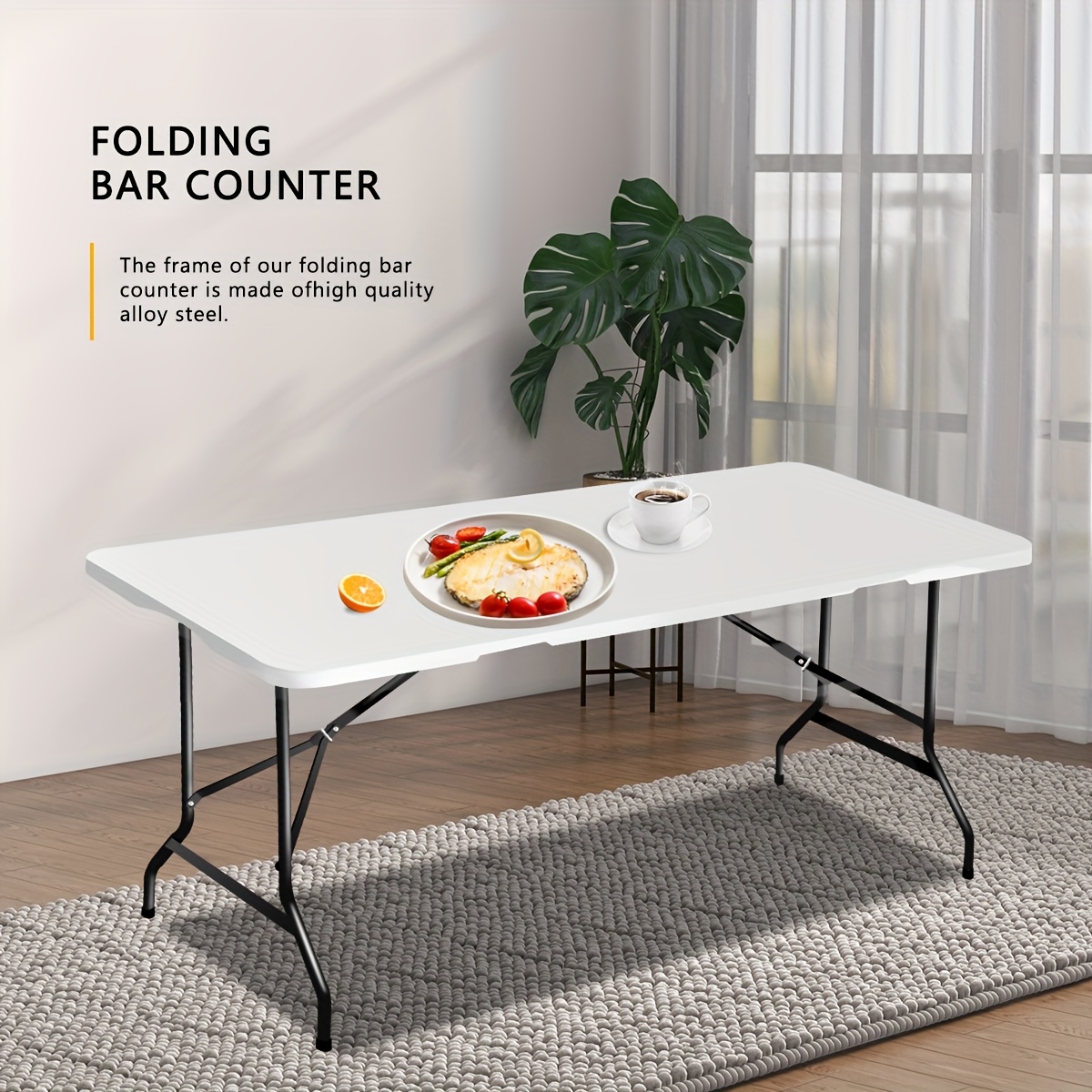 TEMU Folding Table 2.5/4/6ft Portable Heavy Duty Plastic Fold-in-half Utility Table Portable Dining Table Indoor Outdoor Adjustable Height Folding