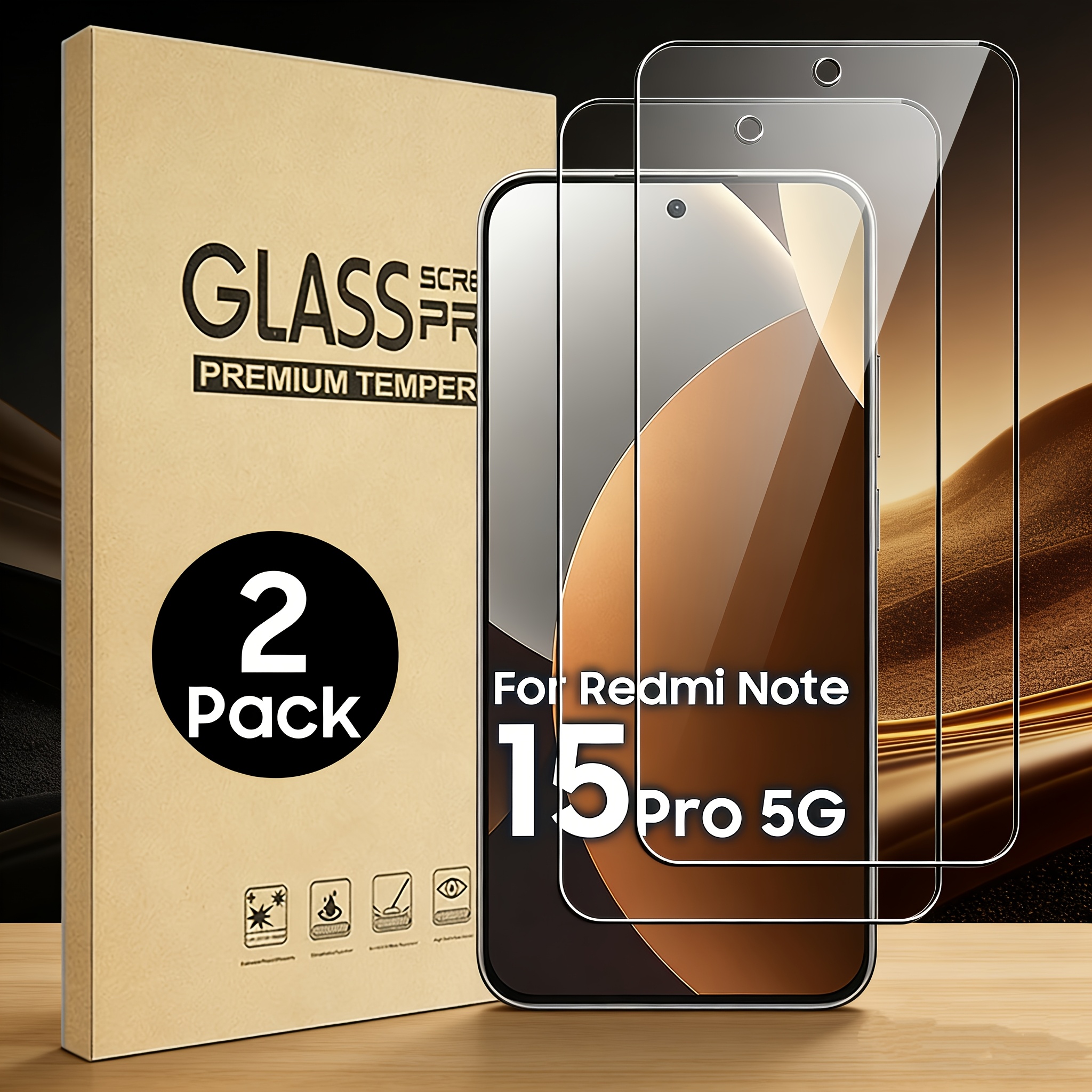 TEMU Suitable For Xiaomi Redmi Note 15 Pro 5g Tempered Film (2-pack), 9h Hardness, Scratch-resistant And Wear-resistant, Bubble-free High-definition