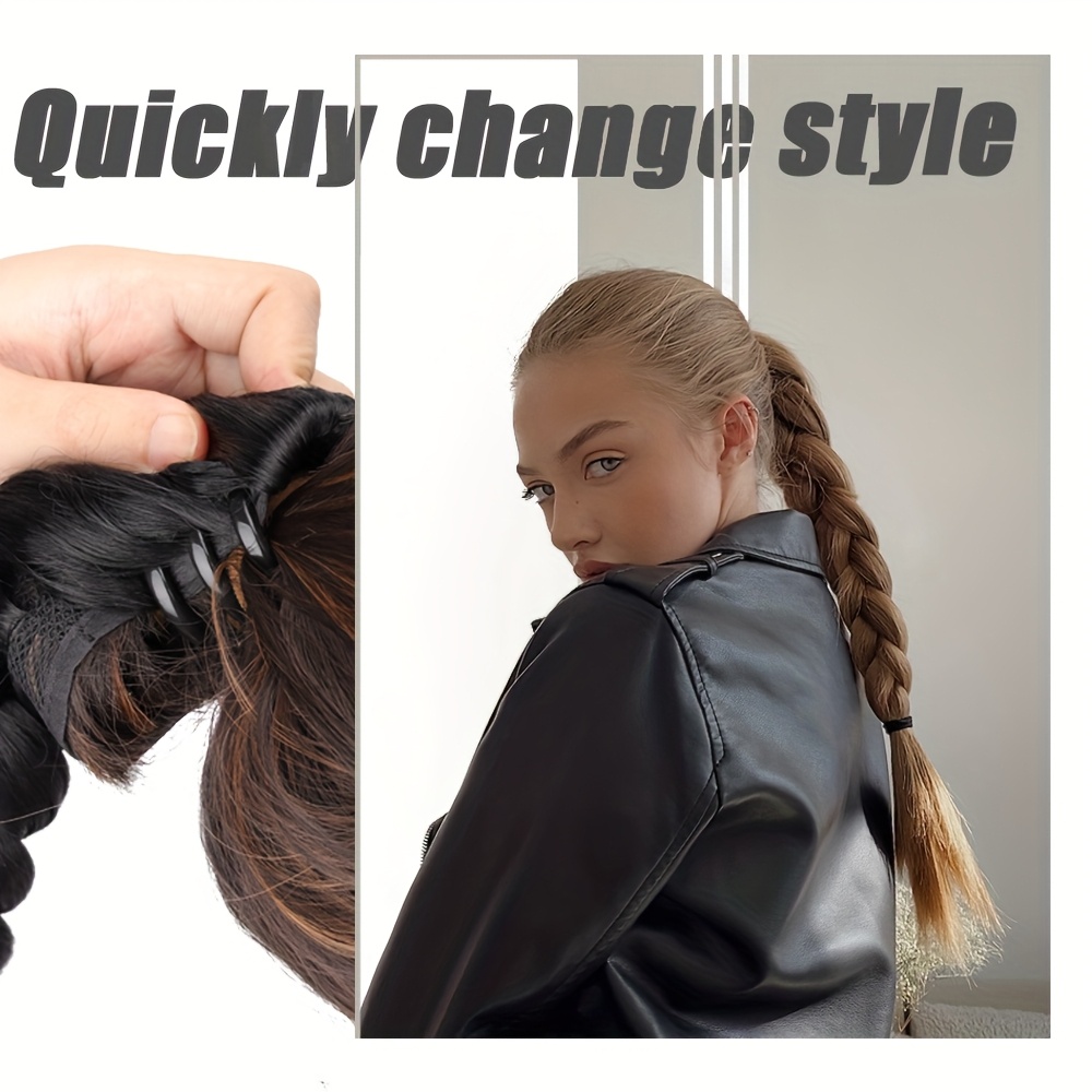 claw clip braided ponytail extension for women synthetic straight hair adds volume style     everyday hairstyles details 3