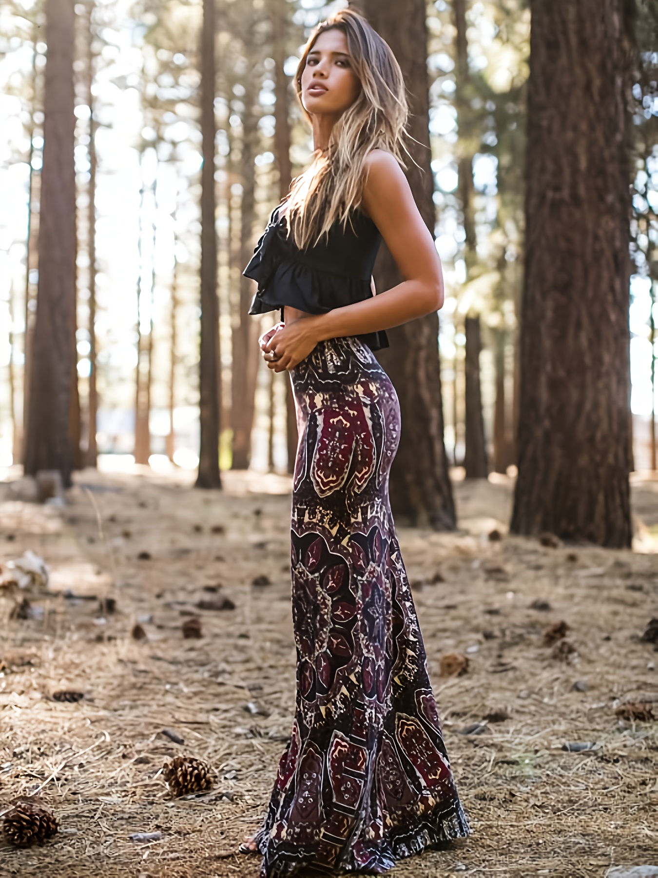 bohemian maxi dress in purple black gypsy print long hippie - Temu Mauritius
