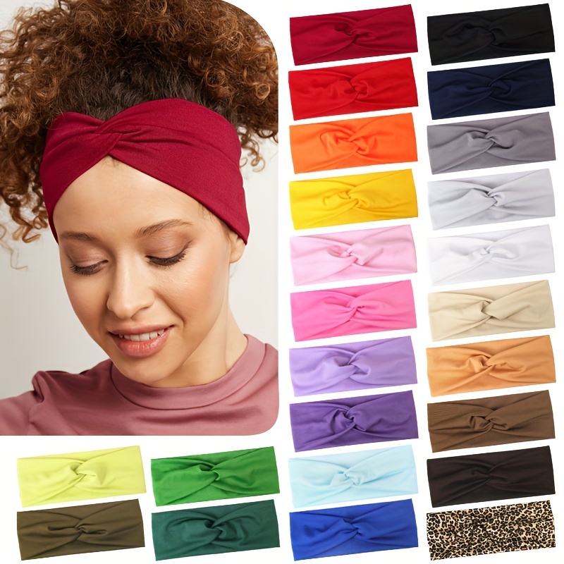 

24pcs Trendy Solid Color Wide Brimmed Non Slip Head Band Sweat Absorbent Hair Hoop Suitable For Sport