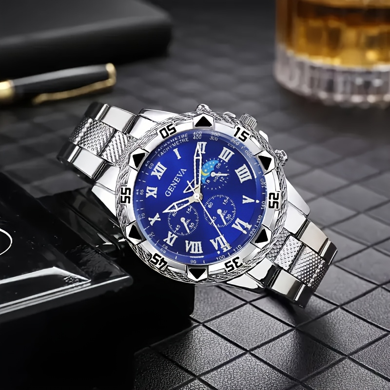 juego relojes elegantes hombre pulsera acero inoxidable Temu