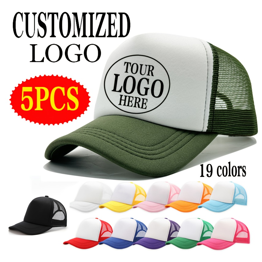 TEMU 5 casquettes de baseball avec LOGO personnalisé pour vous, chapeau de en de taille ajustable, 18 couleurs Vert Bleu Couleur Armée, chapeau DIY
