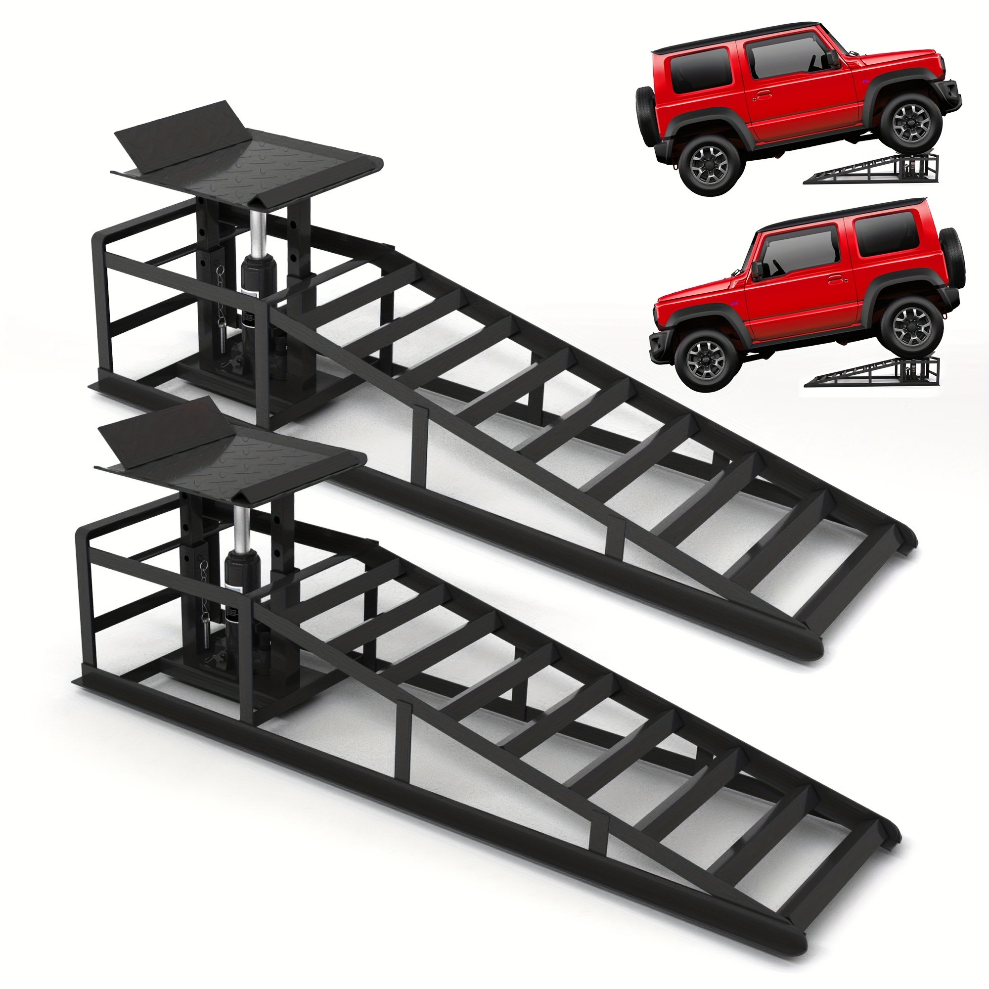 TEMU Pack Hydraulic Car Ramps, 11050lbs 5t Car Ramp 9"-14.2", Heavy Duty Hydraulic Vehicle Ramps Lift, Portable A Car Jack, For Oil , Car Lifts For Home Garage, Vehicle Repair