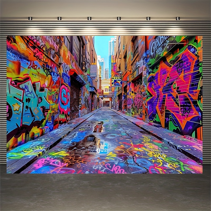 

1pc Vibrant Graffiti Scene Polyester Backdrop, Universal Holiday Hanging Decor, No Electricity Required, Featherless For Parties, Weddings, Photo Shoots, Live Streaming, 59x39 Inches