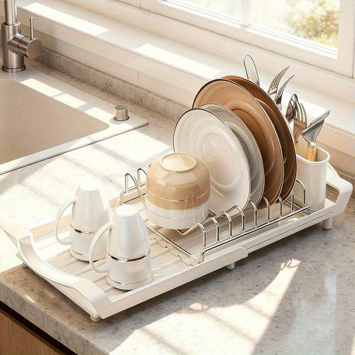escurridor de platos, organizador de platos expandible y ajustable, contenedor de almacenamiento de fregadero que , soporte para tazas, soporte para tenedores, soporte para palillos, de instalar, para encimera de cocina, utensilios de cocina