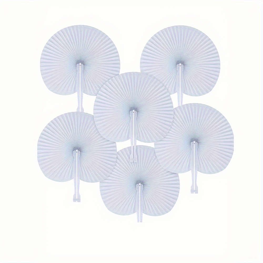 

12 Pcs White Round Paper Fans With Pleated Design - Perfect For Weddings, Parties, And Diy Projects - Plastic And Paper Material - No Feathers - Suitable For Ages 14 And Up