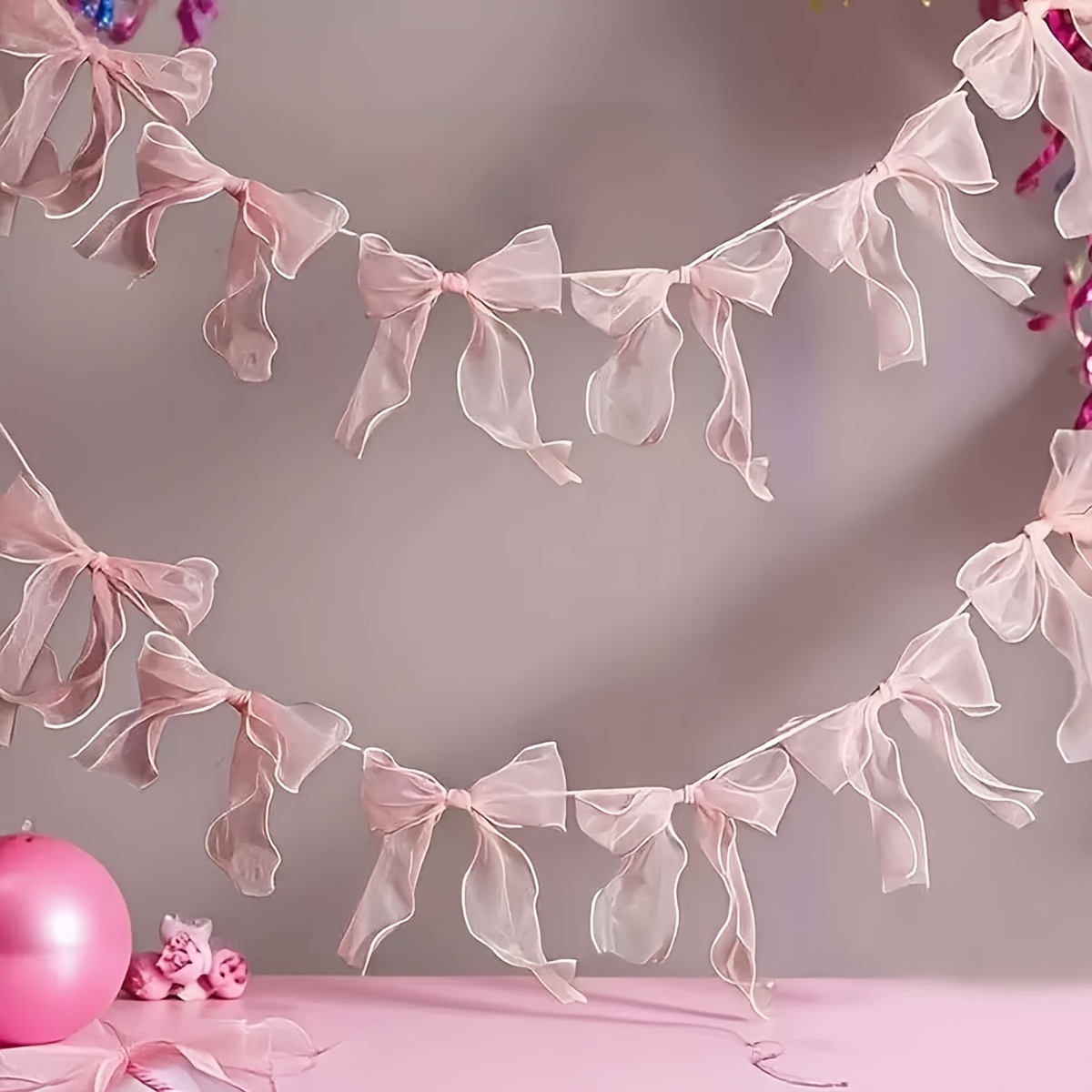 New 10pcs Pink Bow Pull-string Flower Decorations For Valentine's Day And Birthday Party Backdrop Wall Decor Supplies&halloween,school Christmas