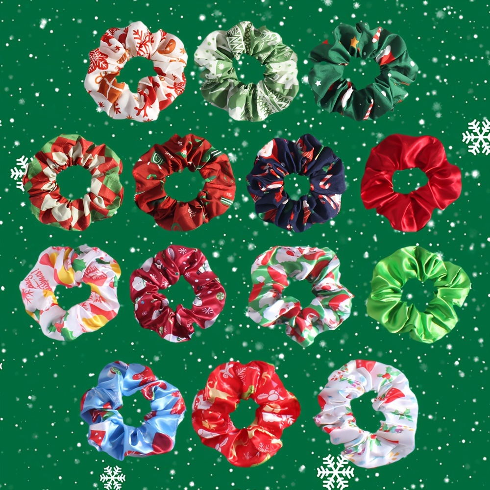 

14-pack Printed Hair Scrunchies, Girls Fashion Elastic Hair Ties, Party Style, Mixed Colors, Autumn/winter Season, For Teens, Polyester, Brand Yanwenx