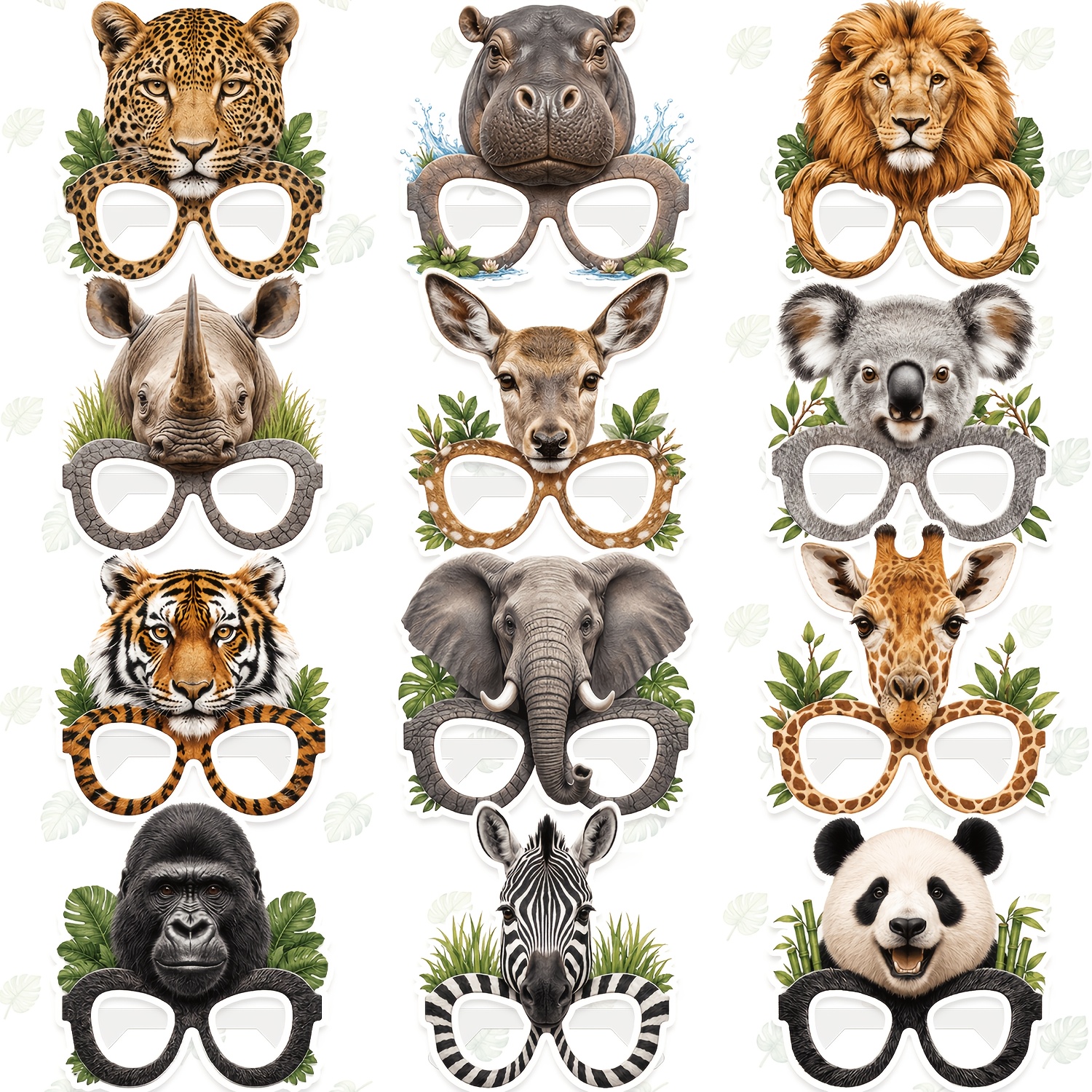 TEMU Accessori per cabina fotografica per feste, 12 pezzi, occhiali di carta a tema animali della per decorazioni di feste di compleanno. 12 occhiali