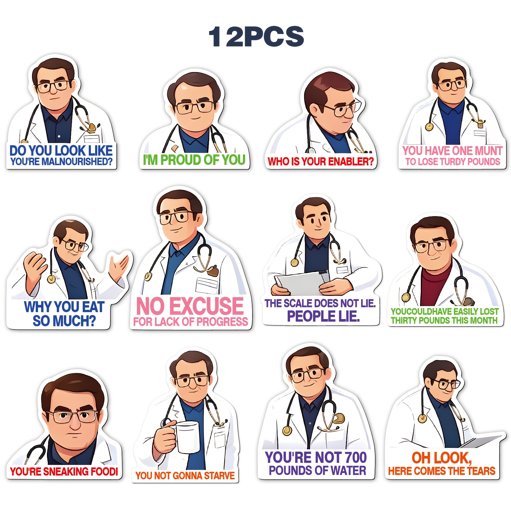 TEMU 12pcs Funny Doctor Quotes Fridge Magnets, Large Size Physician Sarcastic Motivational Stickers For Clinic Hospital Locker Refrigerator, Pvc Soft
