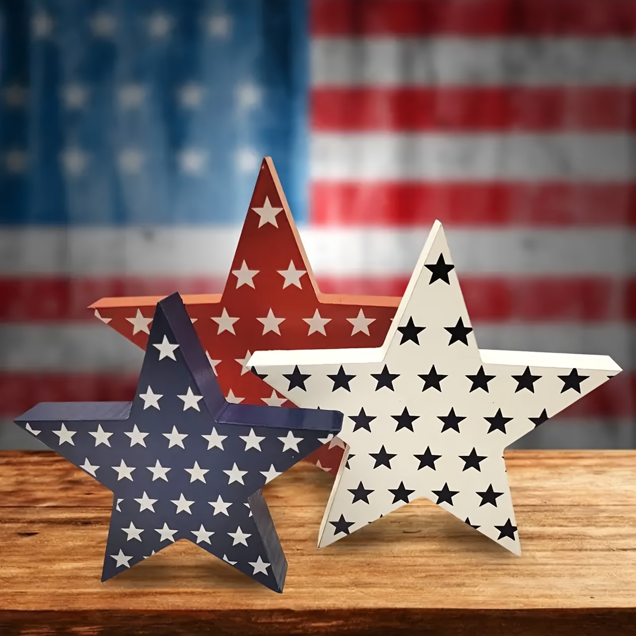 

3pcs Usa Patriotic Wooden Ornament - Perfect For Independence Day Table Decoration, Desk Ornament, Party Supplies, Room Decor, Home Decor, And Desktop Decor