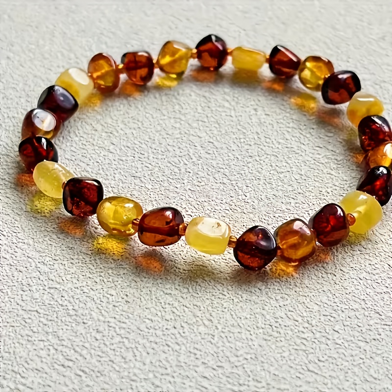 Image of 1pc Natural Amber And Beeswax Bracelet - Bohemian-style Fine Cylindrical Beads With , , And Honey-colored Veins, Unisex Accessory, Suitable For Daily Wear To Parties, Durable Natural Resin Statement