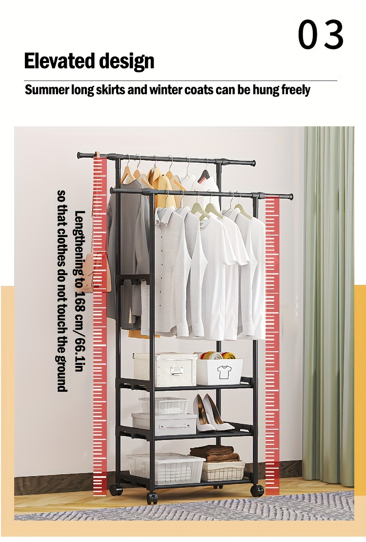 mobile 3 tier carbon steel closet organizer with casters multi purpose indoor storage for home use details 7