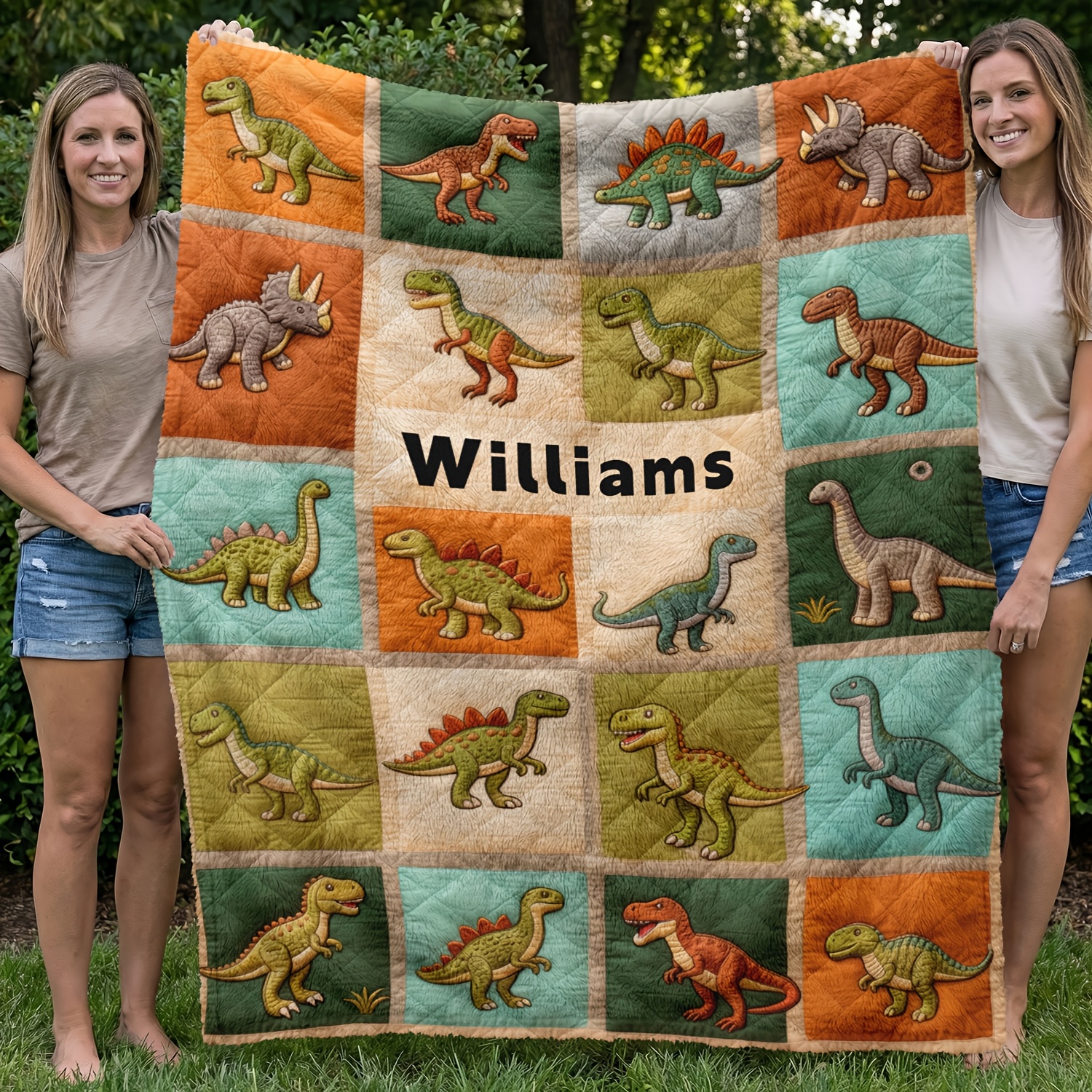 Personalized Custom Name Dinosaur Puzzle Piece Flannel Blanket