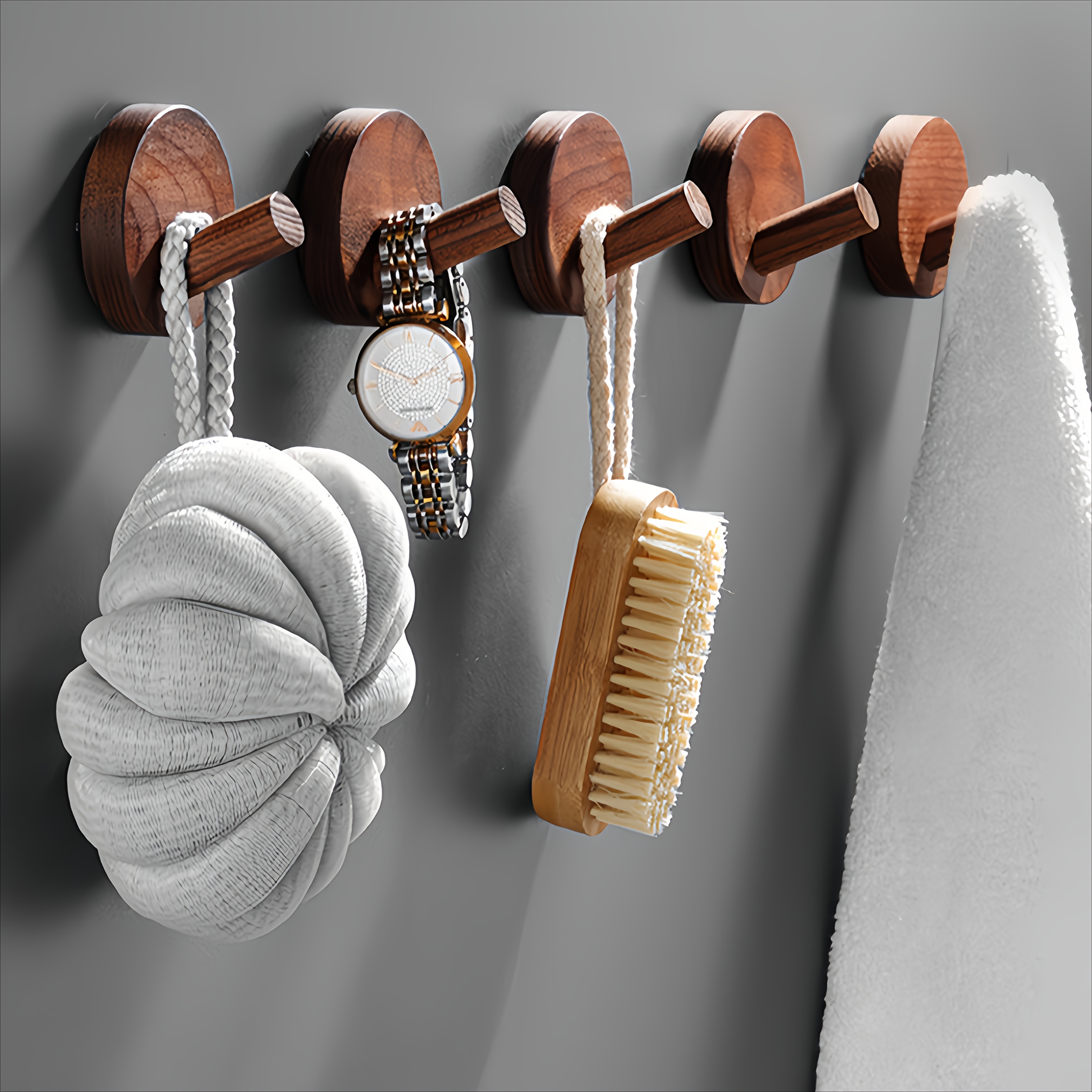 

4pcs Elegant Wooden Adhesive Wall Hooks - Heavy Duty, Decorative Hat & Coat Rack, Ideal For Towels, Keys & Accessories - Stylish Single Hook Organizer For Home Decor, Hat Rack, Towel Rack