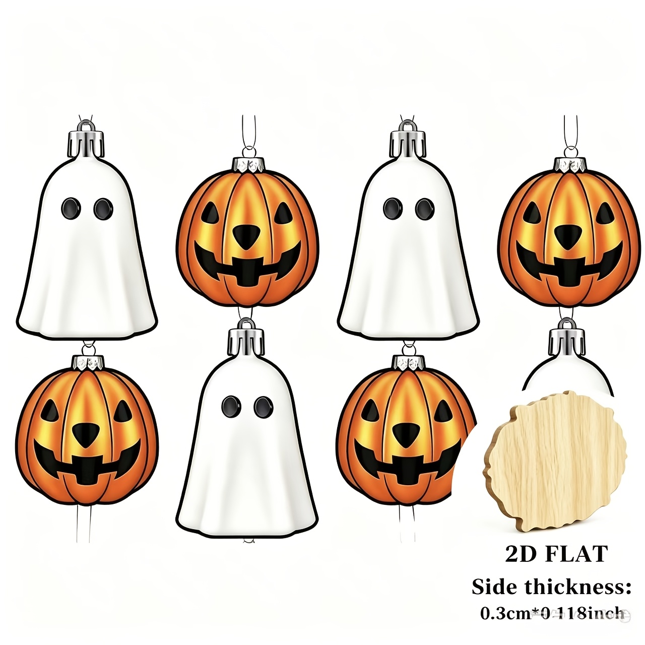 TEMU 12pcs, Breloques d'Halloween, Ornements plats 2D à suspendre, Mignons argentés et citrouilles dorées, Décorations d'arbre d'Halloween, pour la