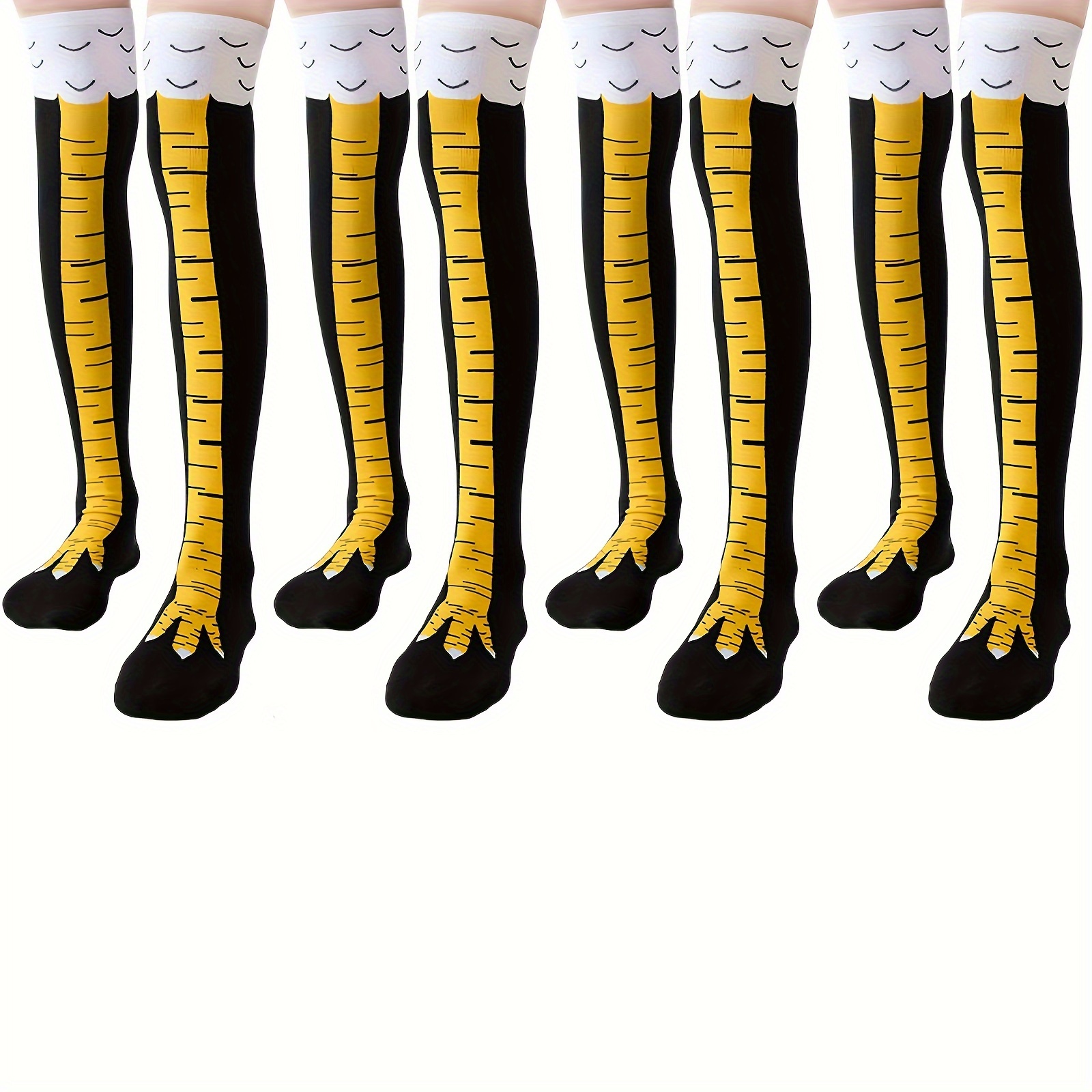 

4-pack Funny Chicken Leg Socks, Cartoon Pattern Polyester Knit Thigh Socks For Cosplay, Hand Wash Only, Unisex Seasonal Party Wear