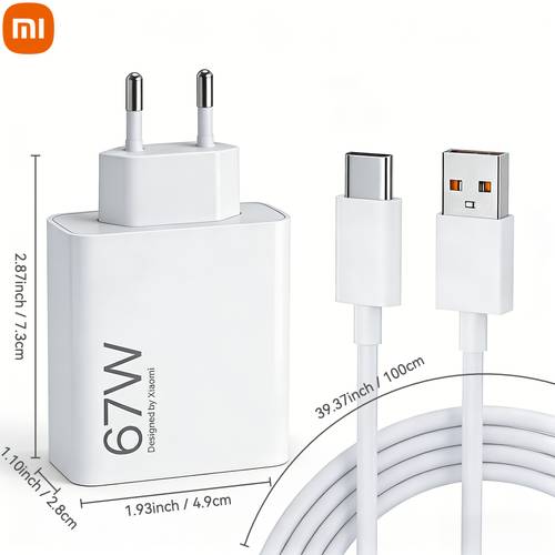 item picture xiaomi 67w fast charger set version eu plug with 1m type c cable white