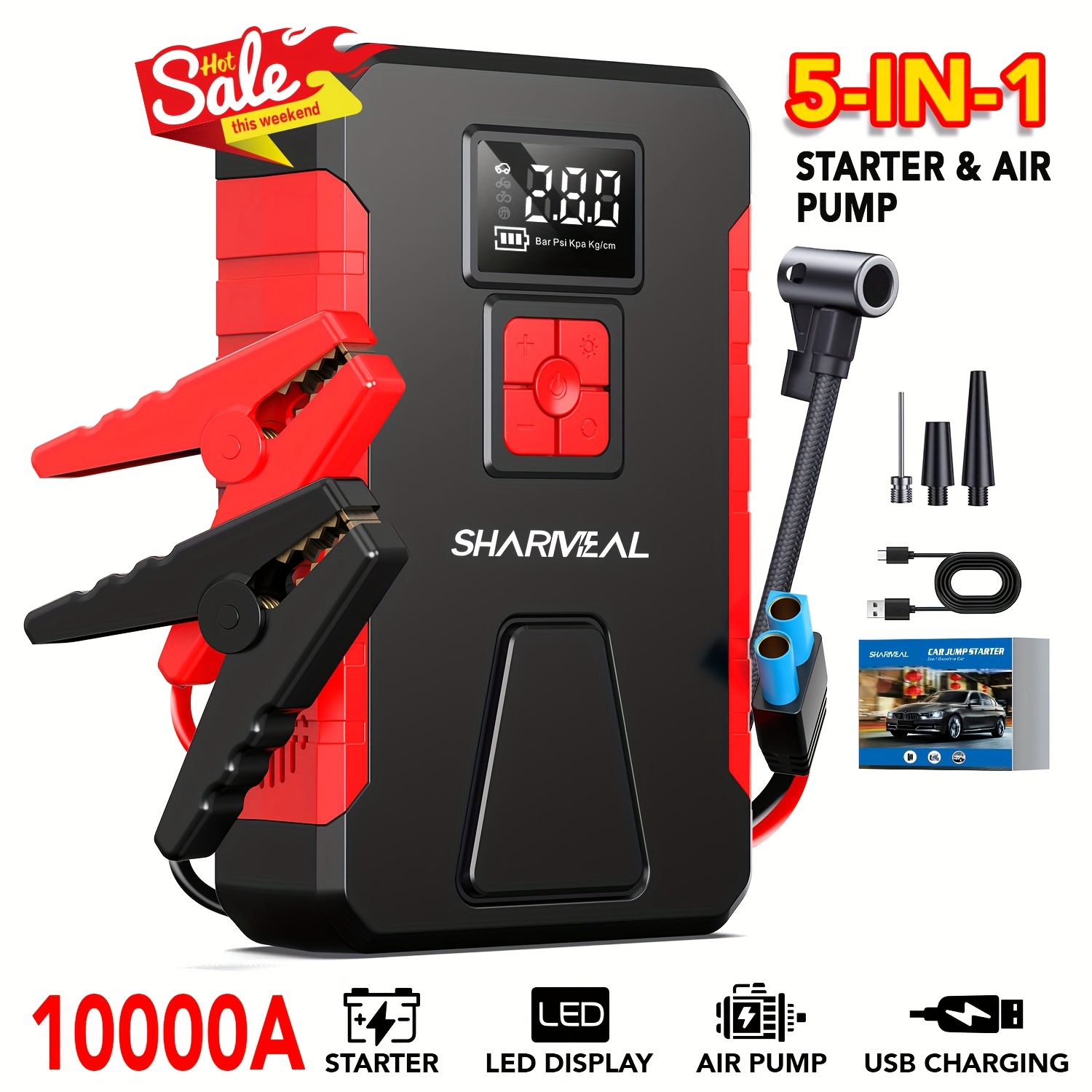 item picture 10000a 9500a   12v portable car jump starter 12v car battery charger car jump starter with air compressor jump starter para car accessories tools led light battery charger cart battery charger tire inflator