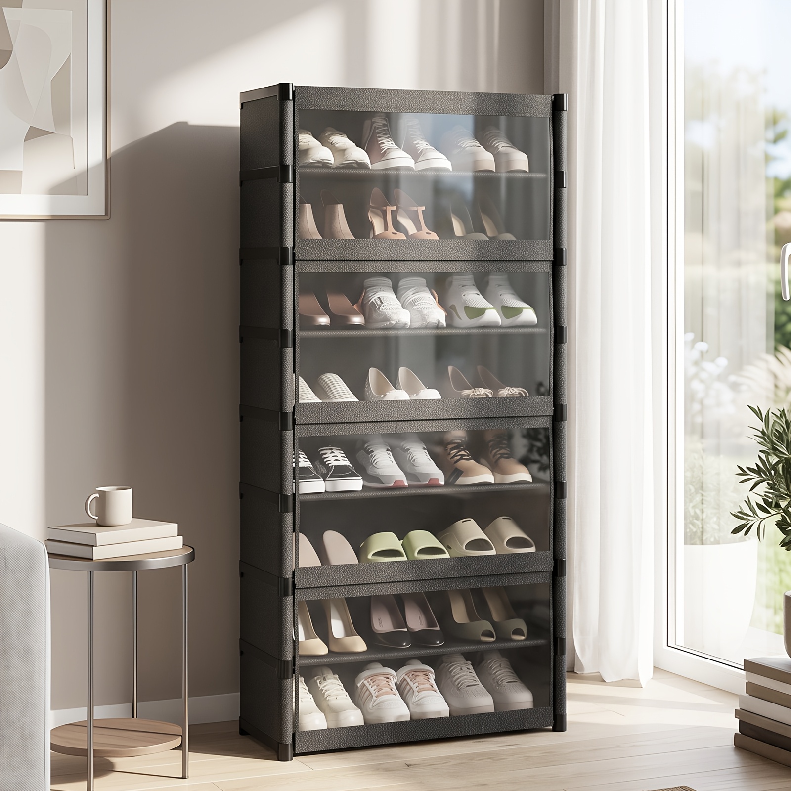 Tall Freestanding Shoe Cabinet with Flip Doors
