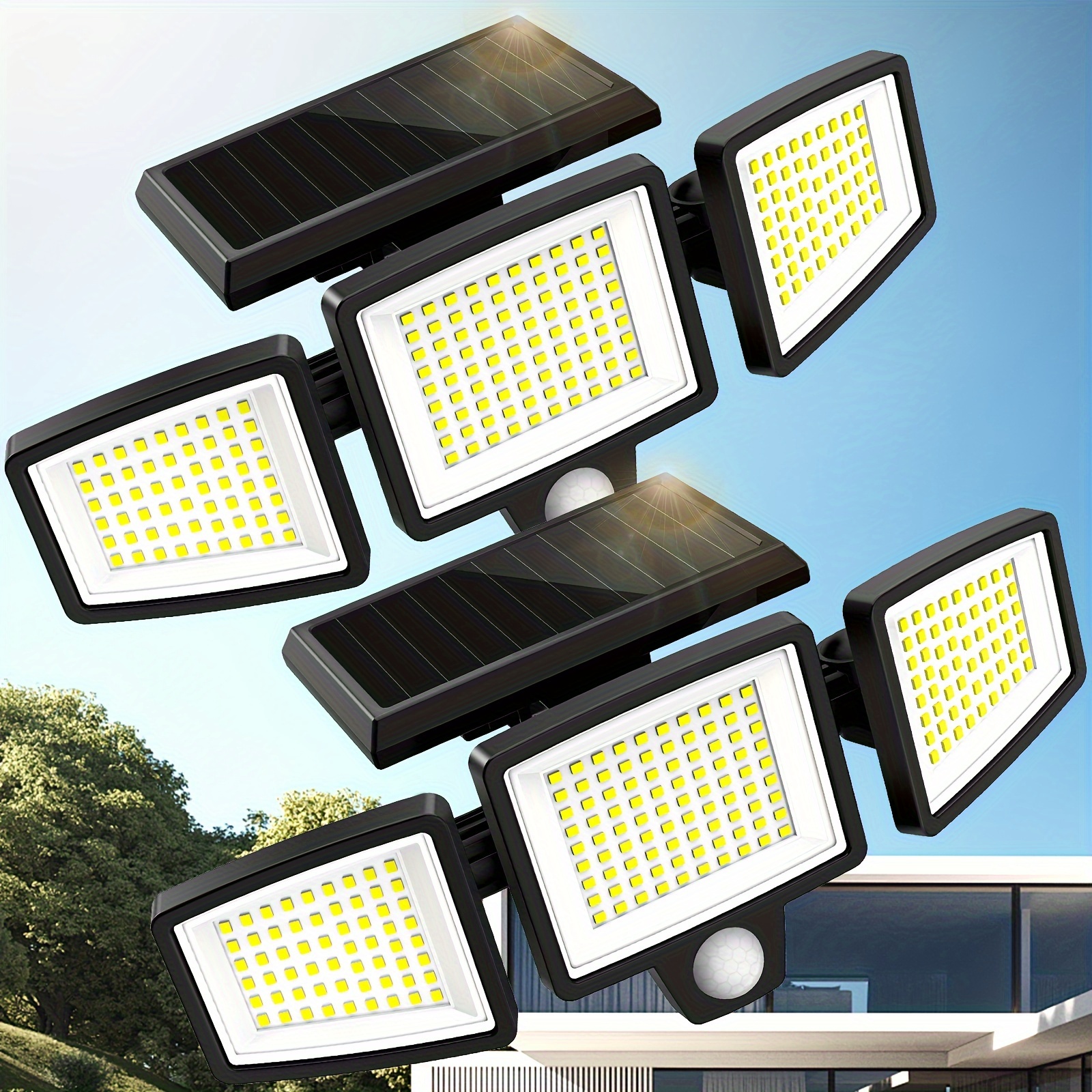 

2pcs Solar Outdoor Light Set, 2500 210 Led Security Flood Wall Light With Remote Control, Ip65 Waterproof, 3-head Motion Sensor, 270° , 3