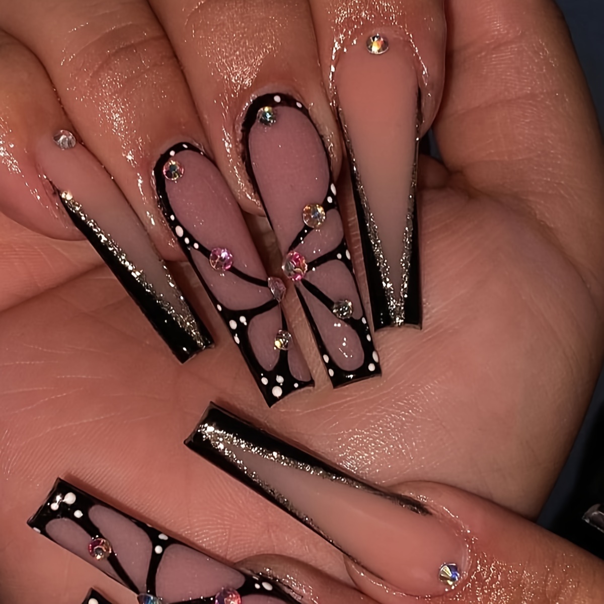 E-shop 24 Stück bezaubernde Diamant Nagelspitzen mit strukturierter Oberfläche, lange tragbare künstliche Fingernägel, süße und coole, vollständige
