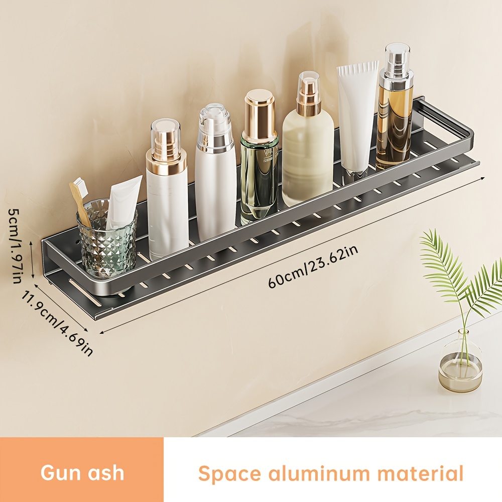 1pc Space- Bathroom Shelf - No Drilling Installation, Gray Strong Load-bearing Rectangular Rack, , Suitable For Shower And Toilet Walls/tiles, Multifunctional Organizer, Bathroom Accessory, Room Decor