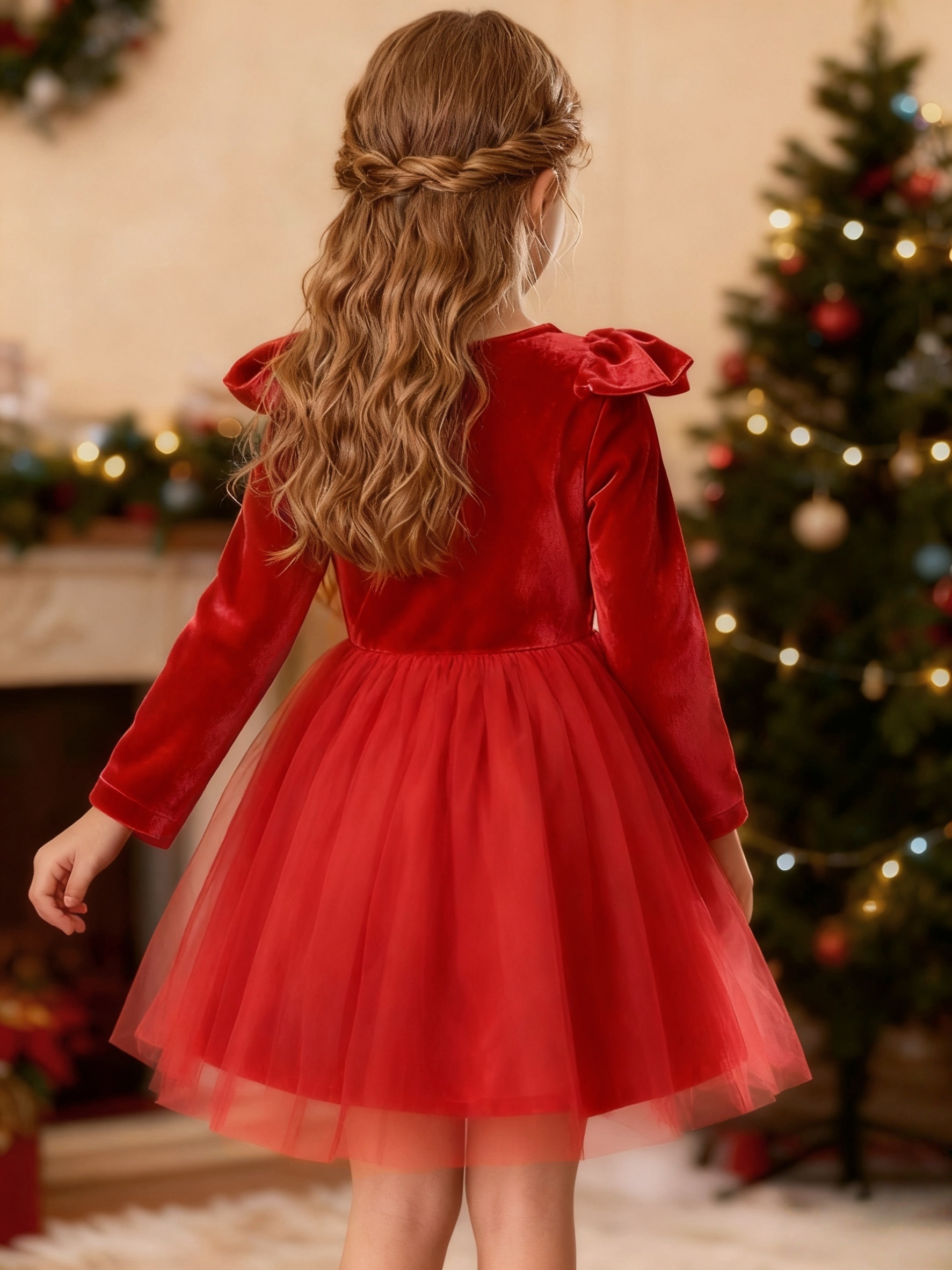 a red velvet dress girls featuring bow square
