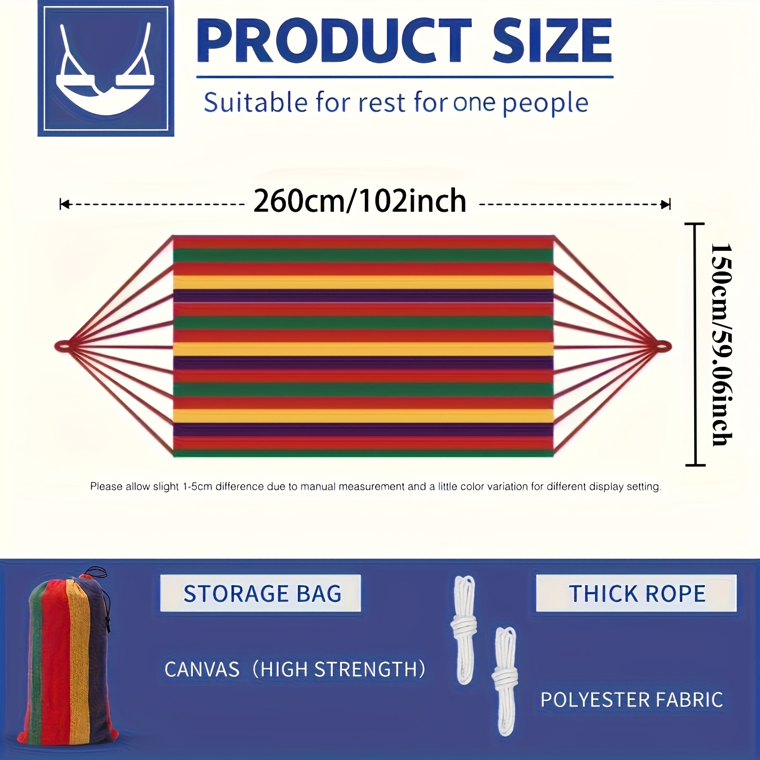 [1-Pack Heavy-Duty Hammock] 1-Pack Heavy-Duty 330lb Capacity Colorful Cloth Hammock | Durable Polyester, Tree-Friendly Straps, Portable Storage Bag, Anti-Flip, Weatherresistant, Reinforced Stitching | Outdoor, Camping, Indoor Relaxation, Camping Essential, Vibrant Design, Backyard Lounging, Stylish Lounging, Outdoor Enthusiasts