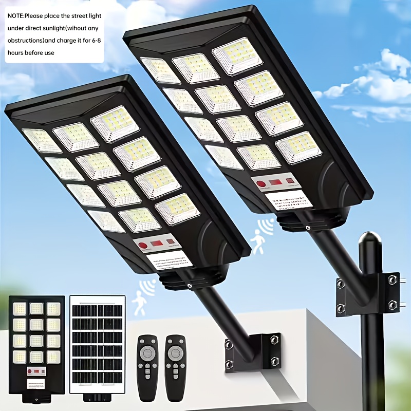 TEMU 4 Packs/2 Packs/1 Pack Solar Street Lights Outdoor 400pcs Led Beads, 6500k Waterproof Sensor Solar Light Strip Remote Control, Commercial Area