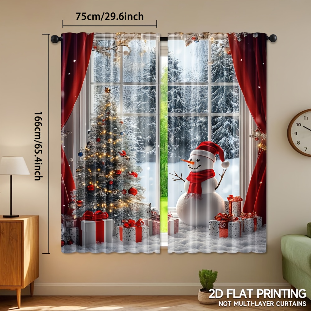TEMU 2pcs, Tree Xmas Curtains, Rod Pocket Mount, Digital Printed Curtains, Polyester Material, Suitable For Living Room, Kitchen, Bedroom, Study,