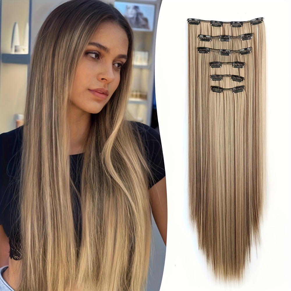 6pcs (6pcs) heat resistant 22 inch clip-in hair extensions  display picture 1