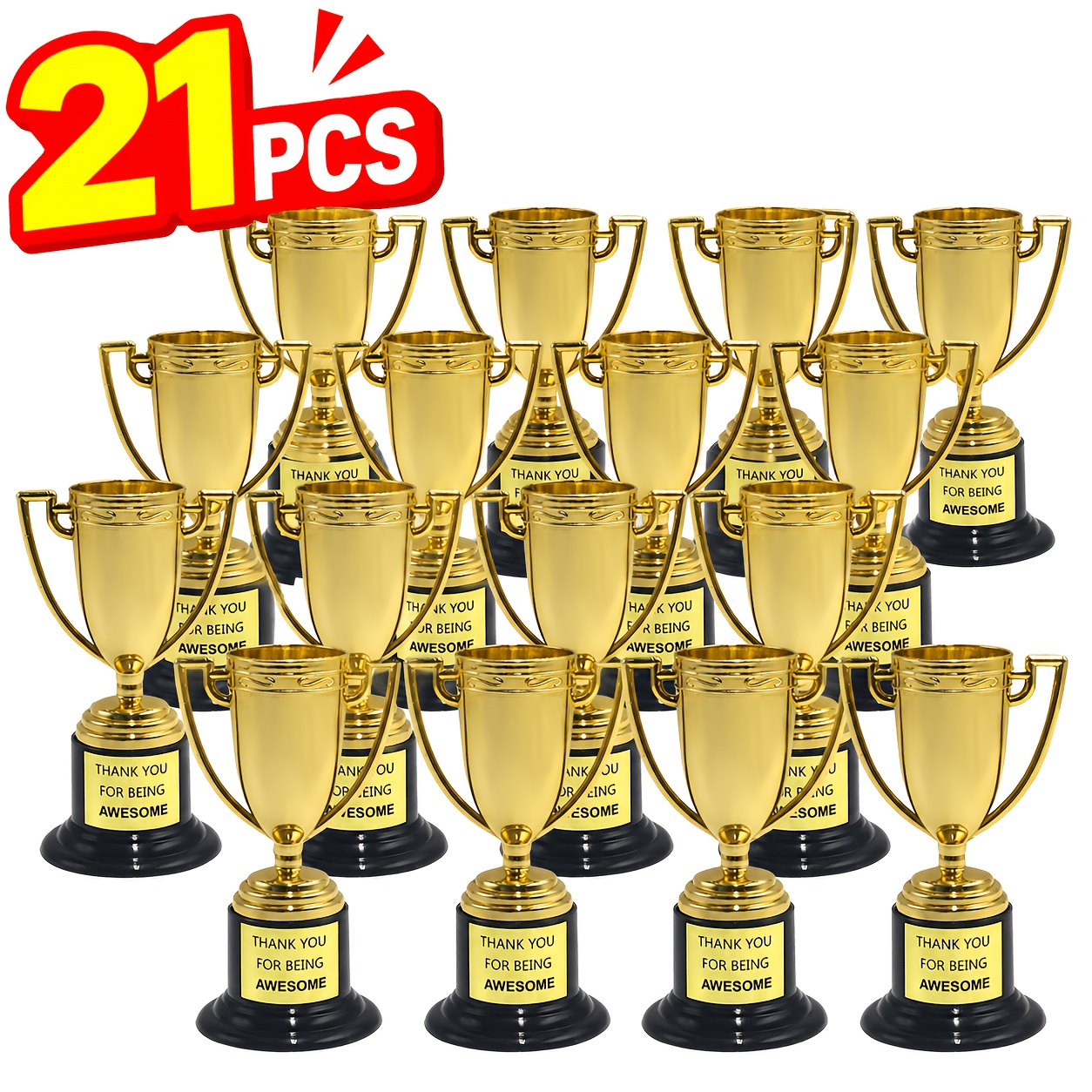 TEMU 21pcs Plastic Mini Trophies, Golden Trophies, Plastic Trophies, Ideal Gift Idea For Party Favors, Props, Rewards, Prizes, Teenager And Adult