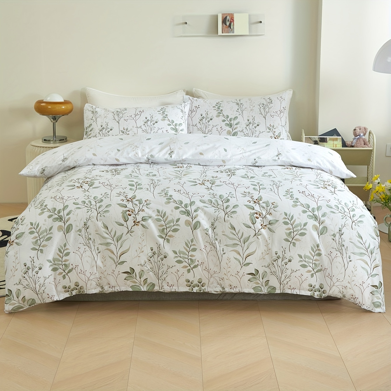 

3pcs Leaf Flower Printed Duvet Cover Set (1pc*duvet Cover + 2pcs*pillowcase, No Pillow Core), Soft Bedding For Bedroom & Guest Room