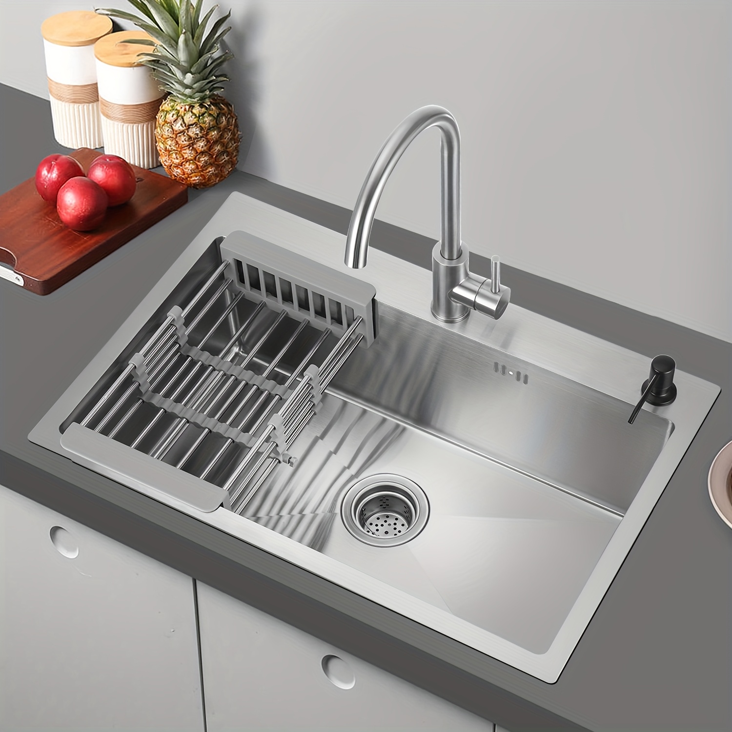 TEMU Suministro de Acero Inoxidable para Cocina - Fregadero Rectángulo con Drenaje Eficiente, Fácil de Limpiar e Instalación Flexible para Cocinas Modernas, Accesorio Duradero para la Cocina