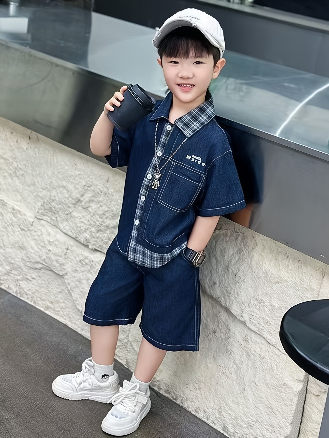 boys summer denim outfit 2025 new korean style two Temu Australia