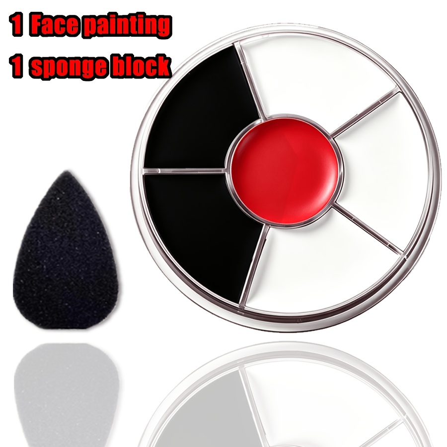 Image of 6-grid 3- Paint Palette Set In Black, White, And Red, With Sponge, The Paint Wheel Is Suitable For Effects, Makeup, Halloween, Cosplay, And Zombie, Vampire, And Skeleton Looks