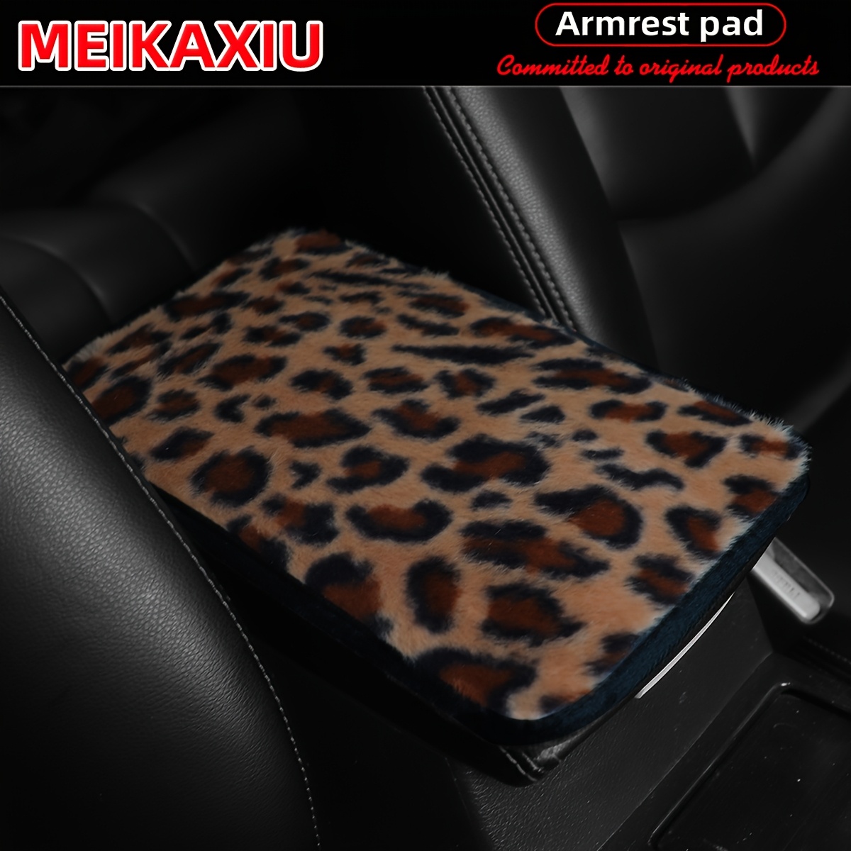 TEMU 1 Coussin d'Accoudoir Universel en Fausse Fourrure de Lapin Doux à Imprimé Léopard 12,6" x 7,5" pour Voiture - Décoration Intérieure Confortable