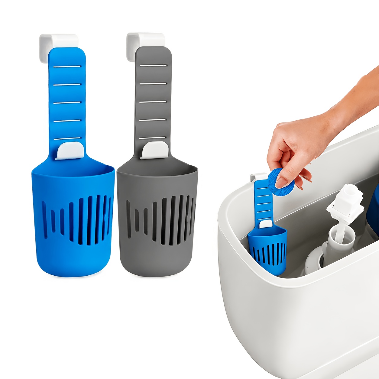 TEMU 2pcs Adjustable Toilet Tank Bracket, Tank Replacement Part, Hanging Toilet Silicone Box With Hooks, Collects Residue From The Toilet, Prevents