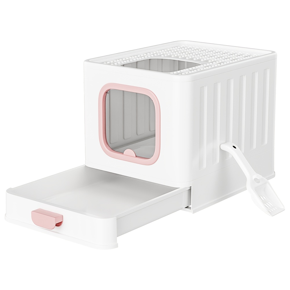 TEMU Large Enclosed Cat Litter Box With Odorless Hooded Lid Cover & Double- - Pink & Gray Hooded Hooded Hooded Toilet Suitable For Multi-cat