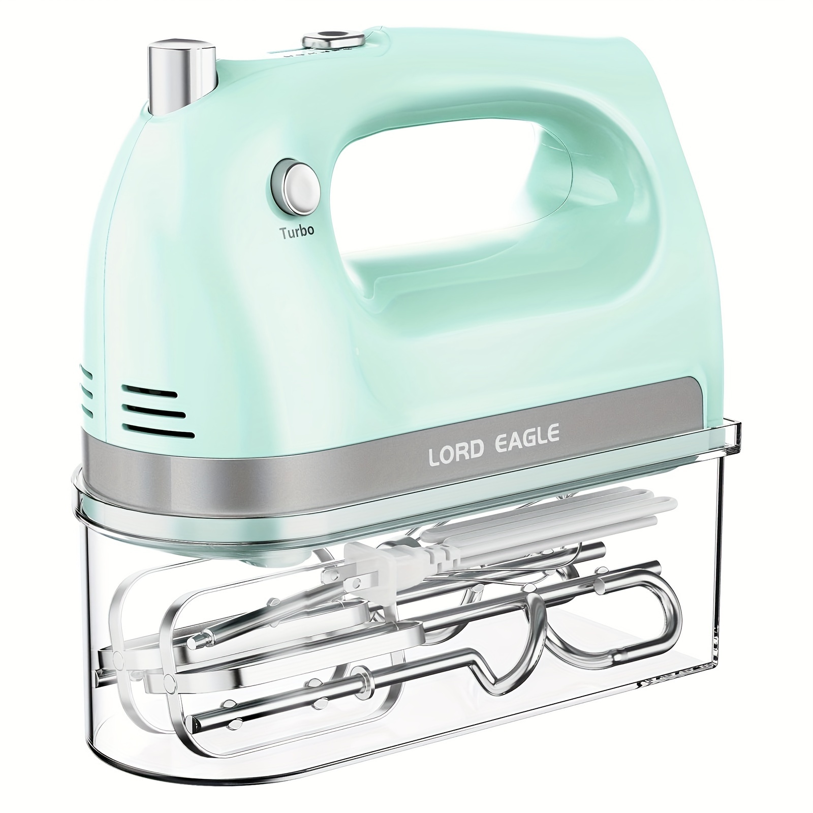 

Eagle Handheld Electric Mixer, 400w Power Handheld Mixer, Used For Baking Cakes, Egg Cream Food Mixer, Turbine / + 5 + Pop-up Button + 5 Stainless Steel Accessories Green