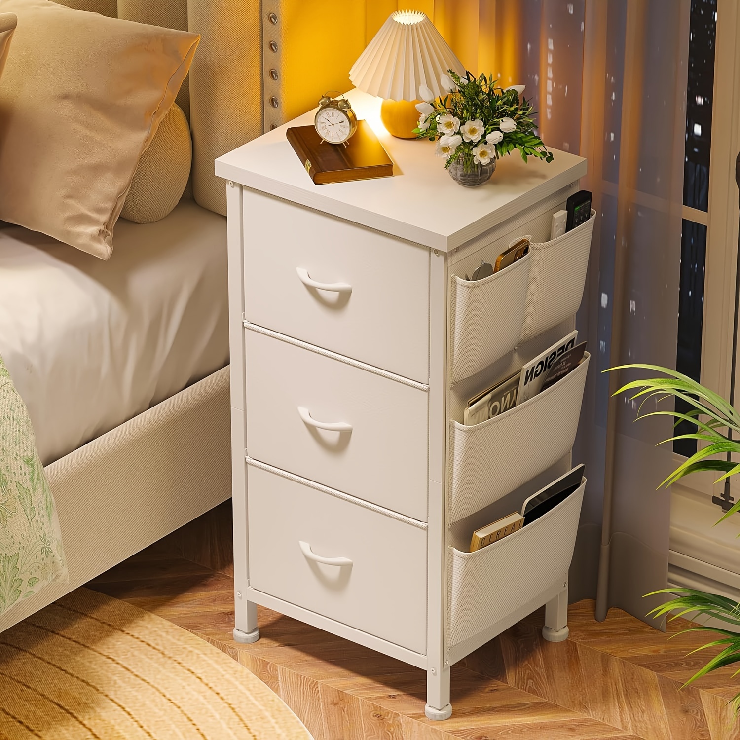 Nightstand with 3 Drawers Night Stand for Bedroom Bedside Table with Wooden Top Sturdy End Table Small Dresser for Bedroom Living Roo