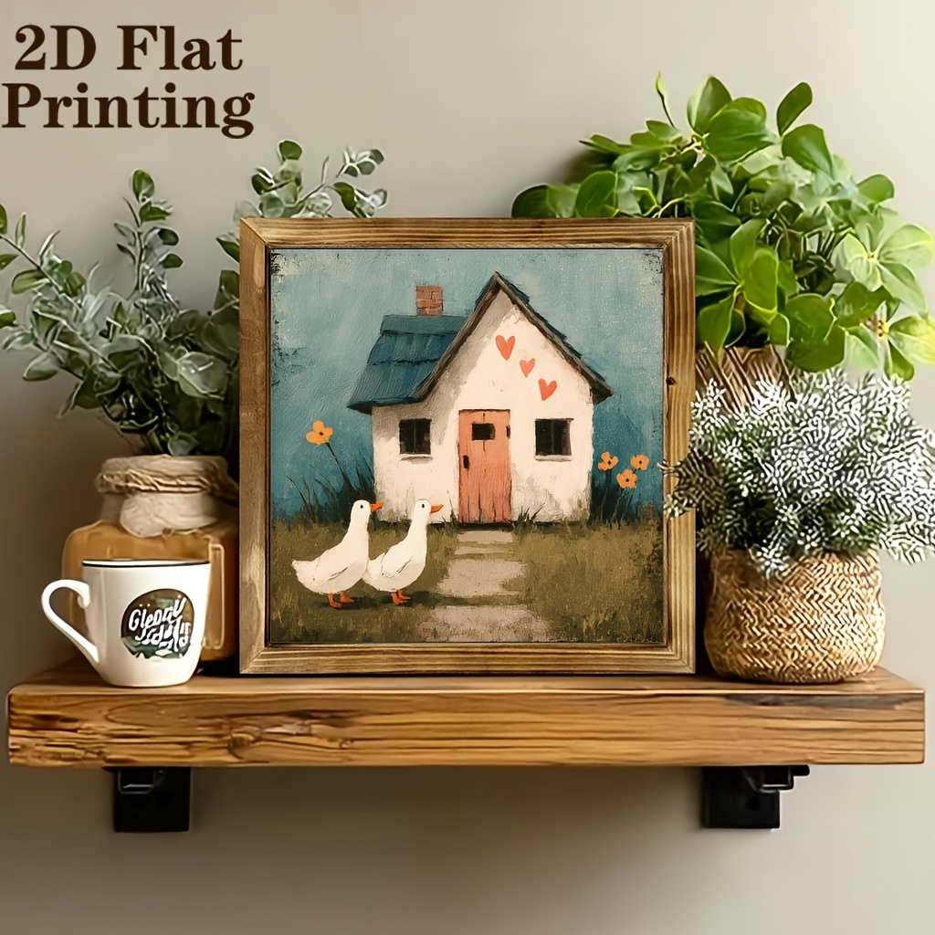 TEMU 2d Flat, 1pc Farmhouse Duck Wall Picture Frame - Rustic Duck & Decor With Frame, Farmhouse Aesthetic Suitable For Living Room,, Spring Seasonal